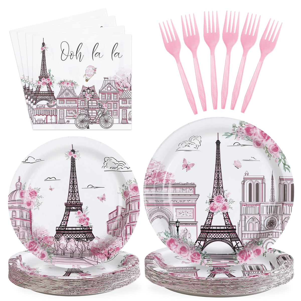 Grencian Paris Eiffel Tower plates 9inch, ideal for elegant birthdays and Paris-themed celebrations.