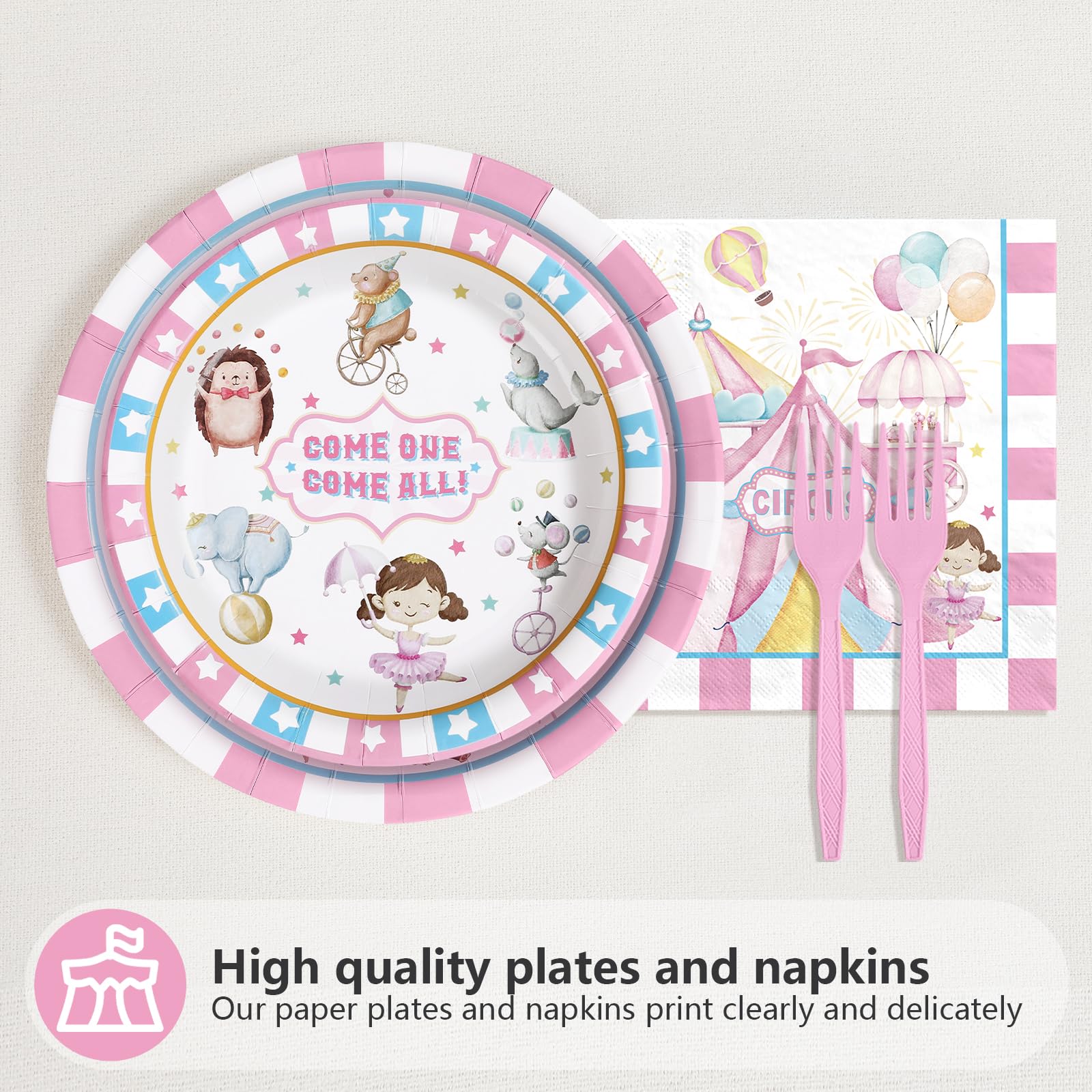 Grencian pink circus napkins for quick cleanup and colorful accents.