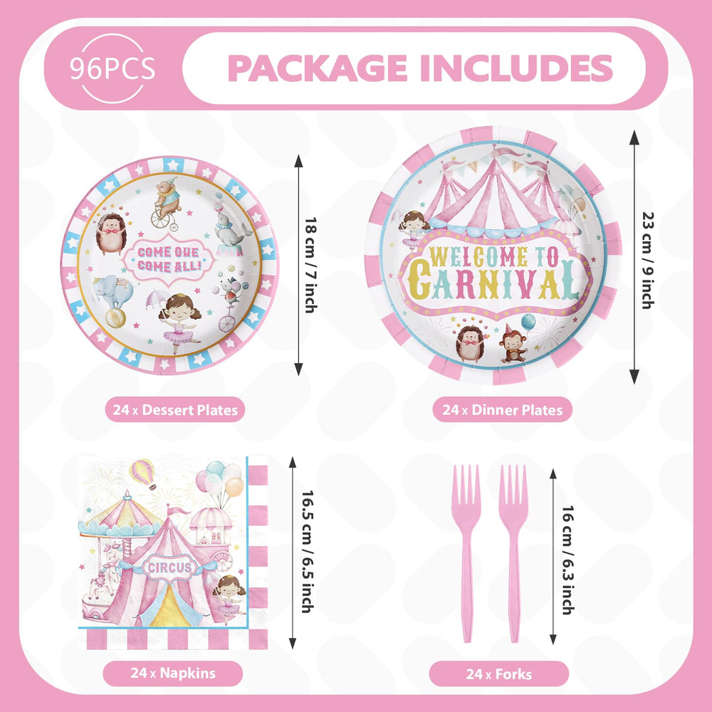 Grencian pink circus dessert plates for playful treat displays.