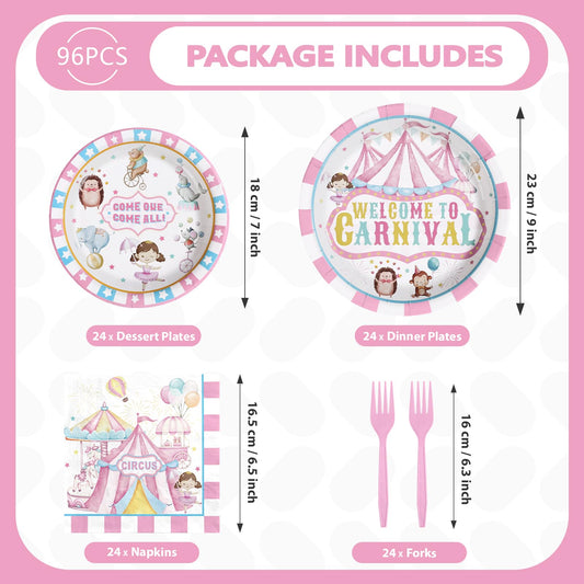 Grencian pink circus dessert plates for playful treat displays.