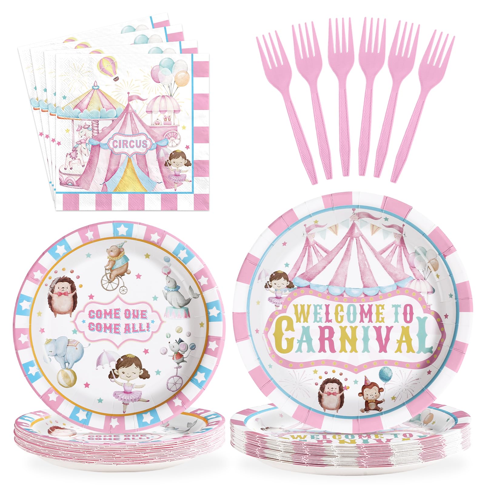 Grencian pink circus plates for vibrant party table settings.
