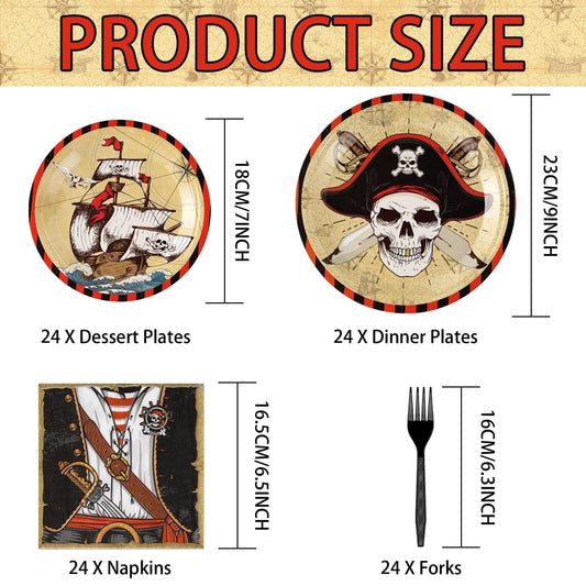 Grencian pirate dessert plates in bright colors for quick cleanup