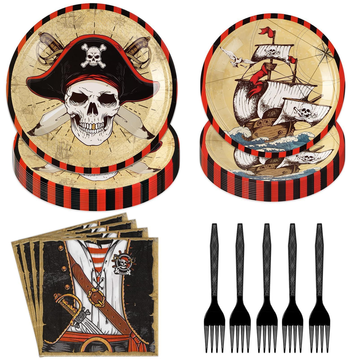 Grencian pirate dinner plates show sturdy 9-inch design for birthdays