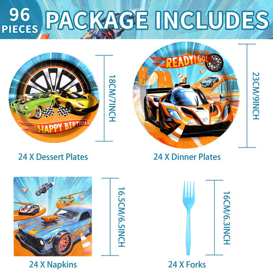 Grencian racing car 7-inch plates, ideal for snack portions at the event.