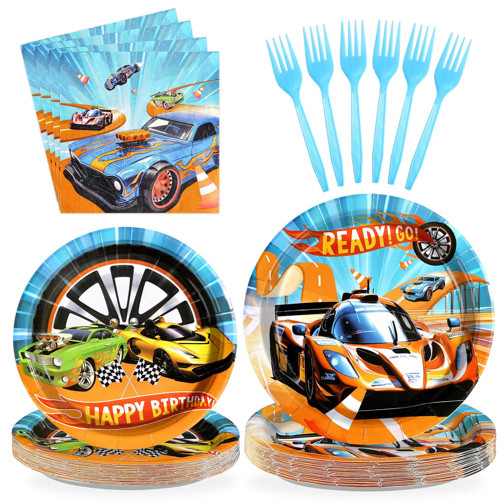 Grencian racing car 9-inch plates with bold graphics for a vibrant party.