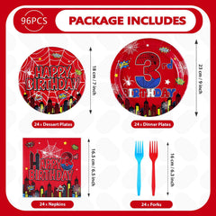 Grencian spider 3rd birthday dessert plates add vibrant color to the celebration.