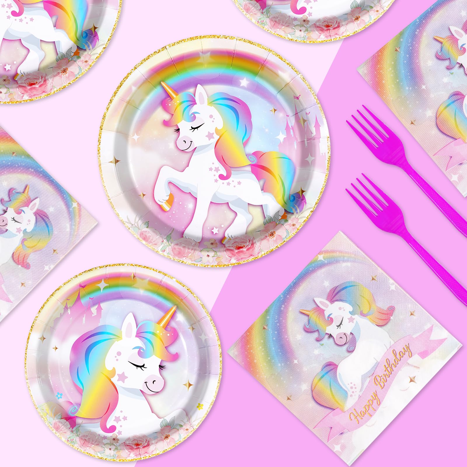 Grencian unicorn banner highlights the Happy Birthday theme for cohesive decor.