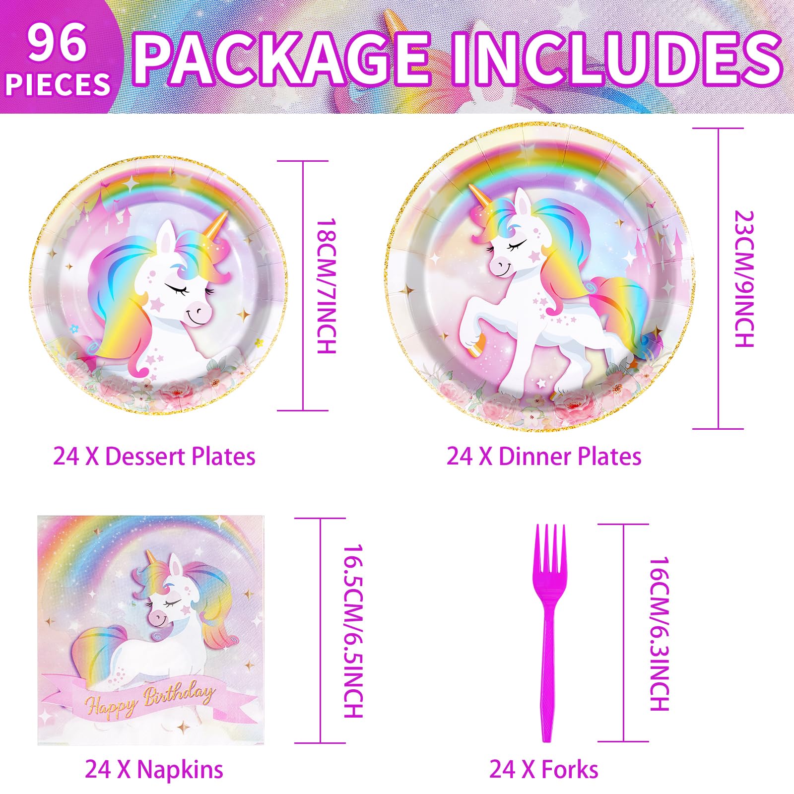 Grencian unicorn dessert plates 7in for easy party snack portions.
