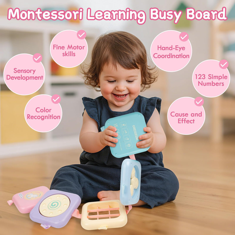GRESEESM busy board hide-and-seek clock adds interactive time-telling pretend play