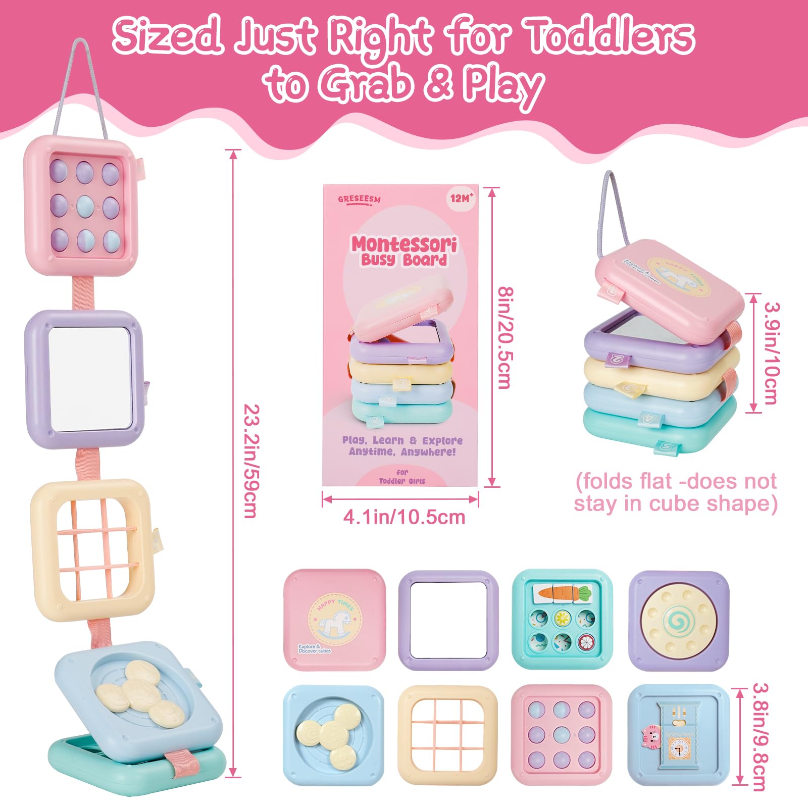 GRESEESM travel-friendly busy board attaches to strollers for on-the-go play