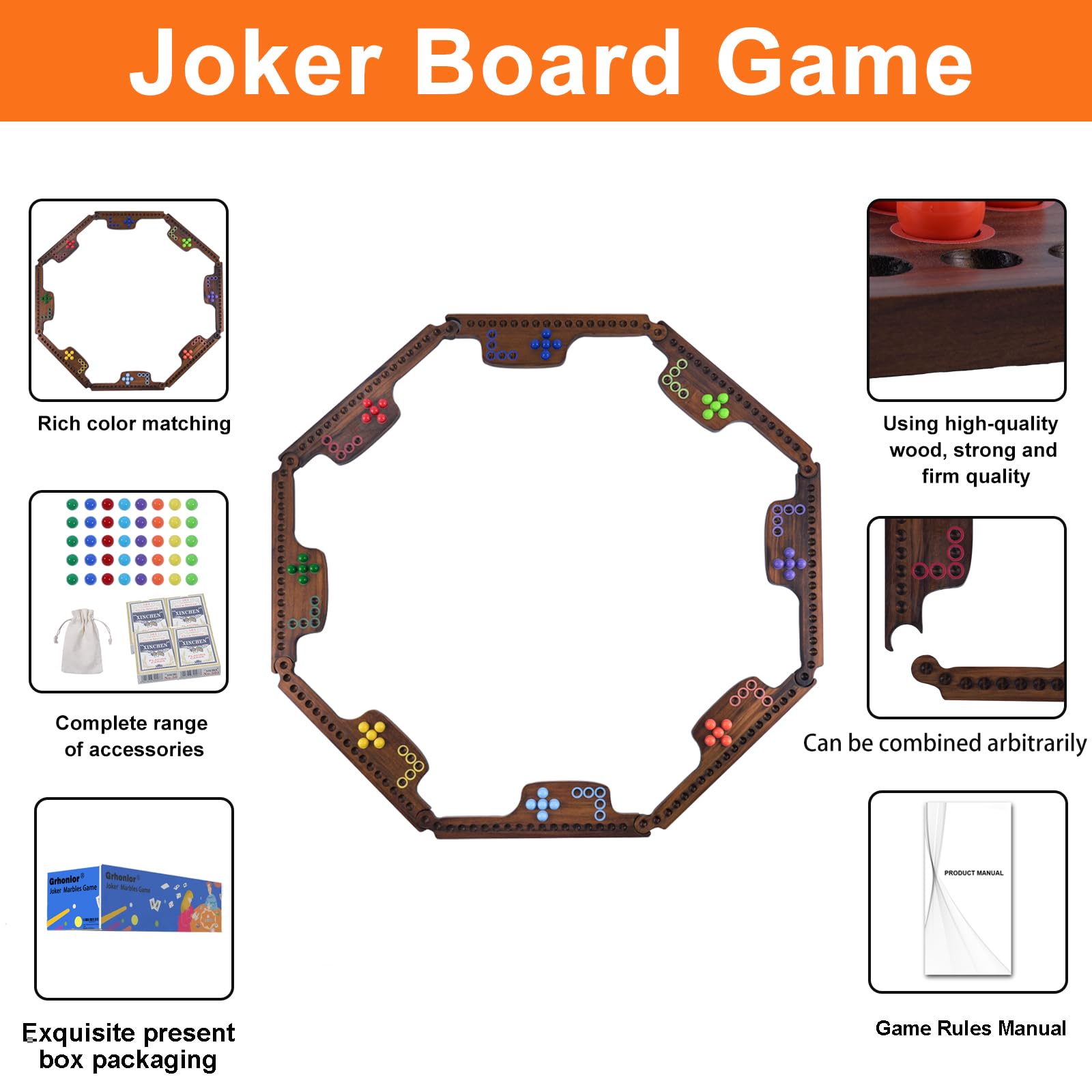 Eight pine boards with vibrant color-coded pegs for quick setup.