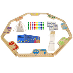 Grhonior marbles and jokers board game setup with pine boards ready for play