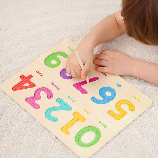 GRINNNIE wooden stylus tracing under each piece to support pre-writing practice.