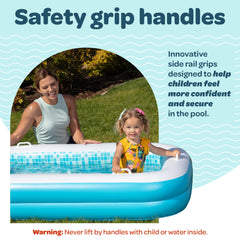Grip-a-Pool 65x39x10 inch size fits multiple children safely.