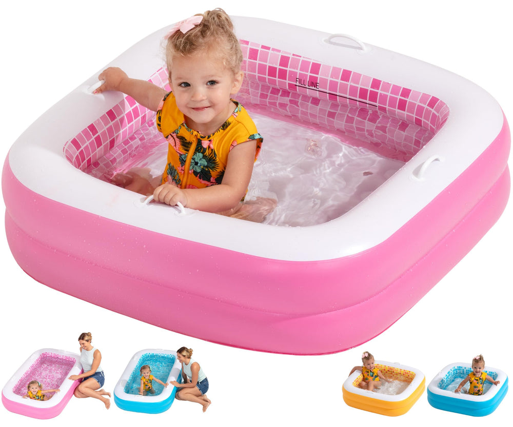 GRIP A POOL inflatable baby pool front view, spacious 34x10 for toddlers.