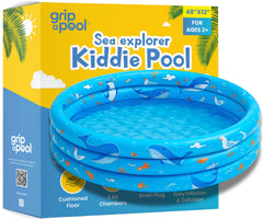 GRIP A POOL inflatable kiddie pool with 48x12 inches offers easy setup and portability.