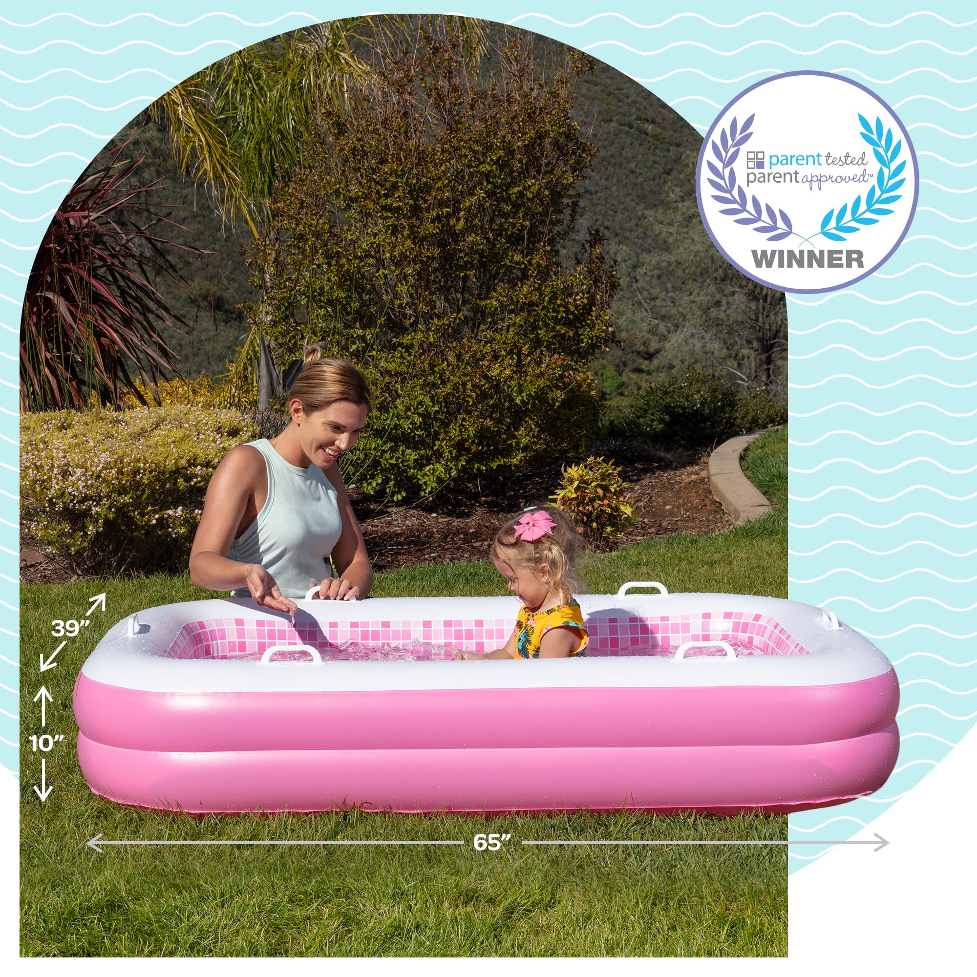 GRIP A POOL side rail handles aid balance during backyard fun