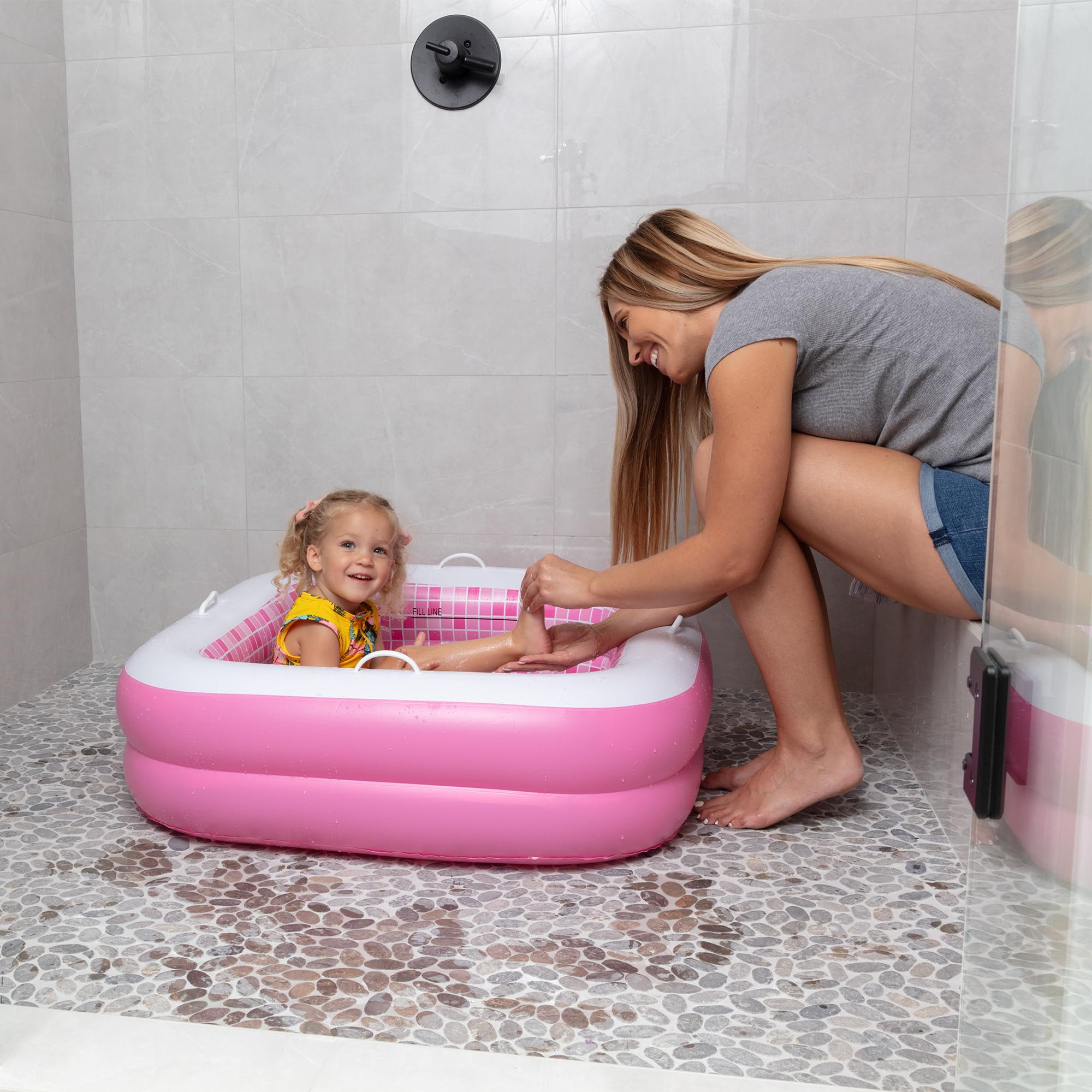 GRIP A POOL soft floor and drain for gentle splash time.