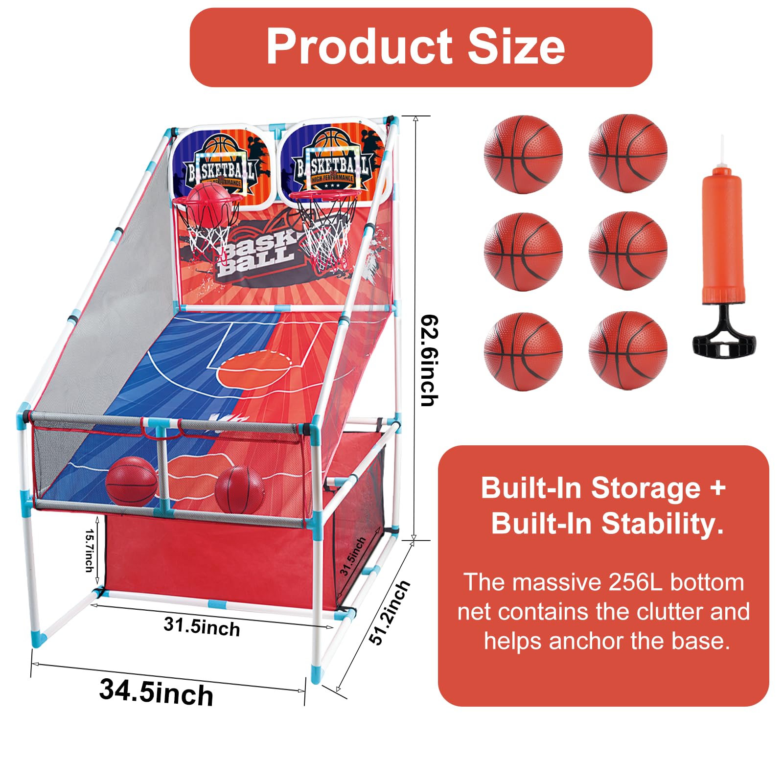 grnpeak basketball arcade game pump keeps inflation ready for play