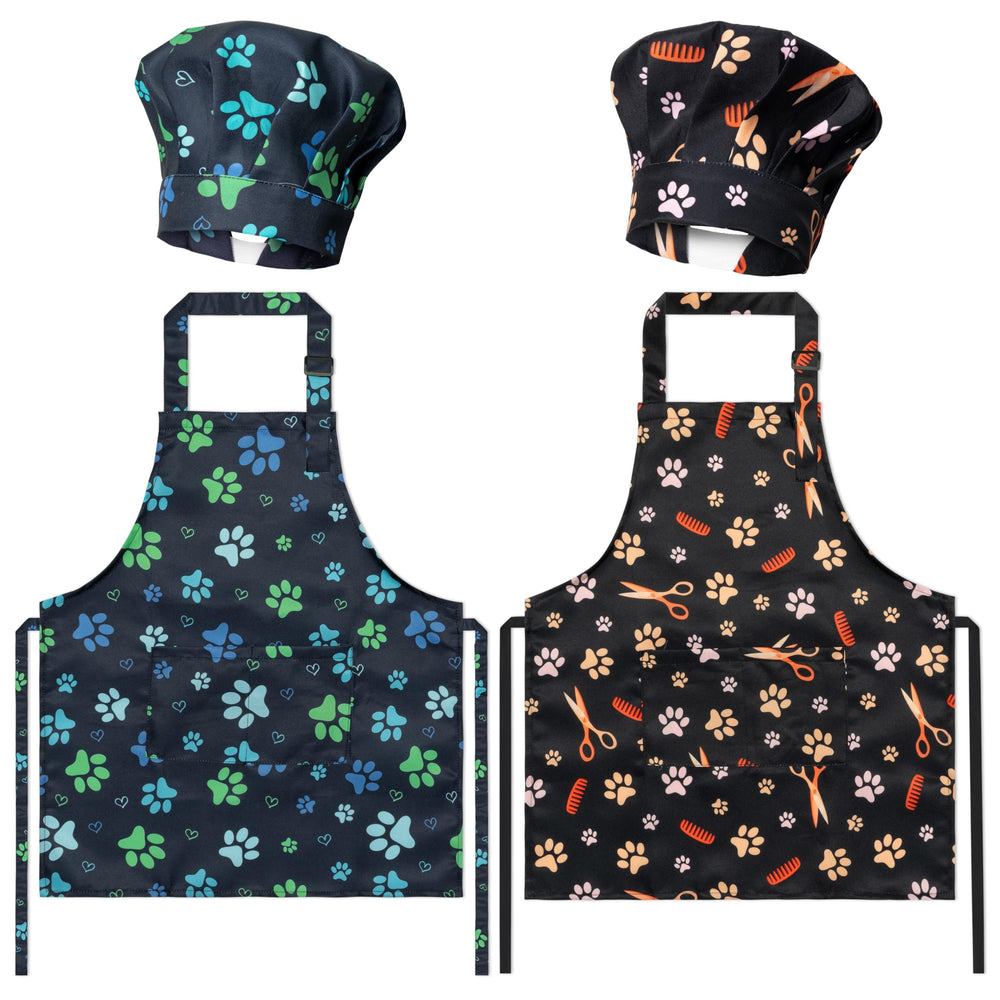 GROBRO7 dog paw print apron front for kids, durable and easy to clean.