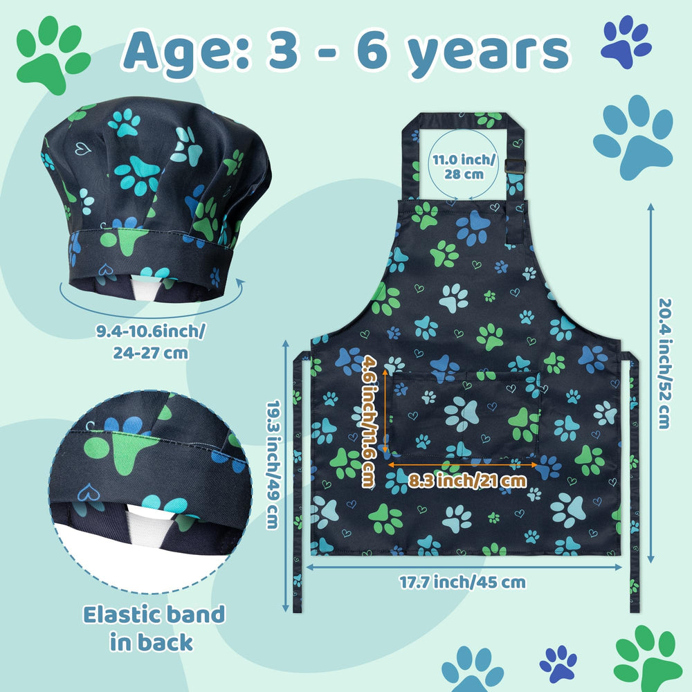 GROBRO7 dog paw print chef hat front, playful design for budding chefs.