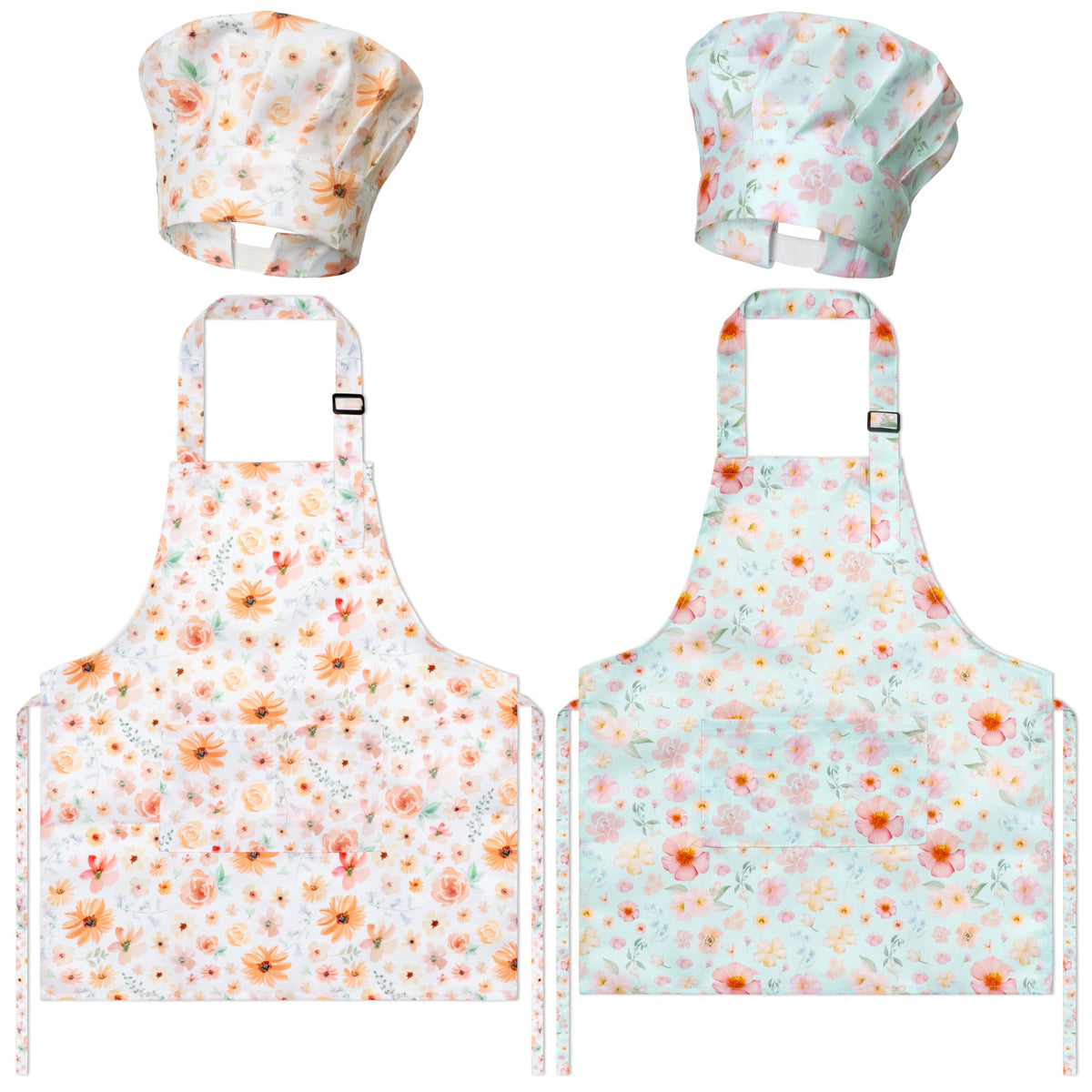 GROBRO7 kids apron with floral print protects clothes during cooking and crafts.