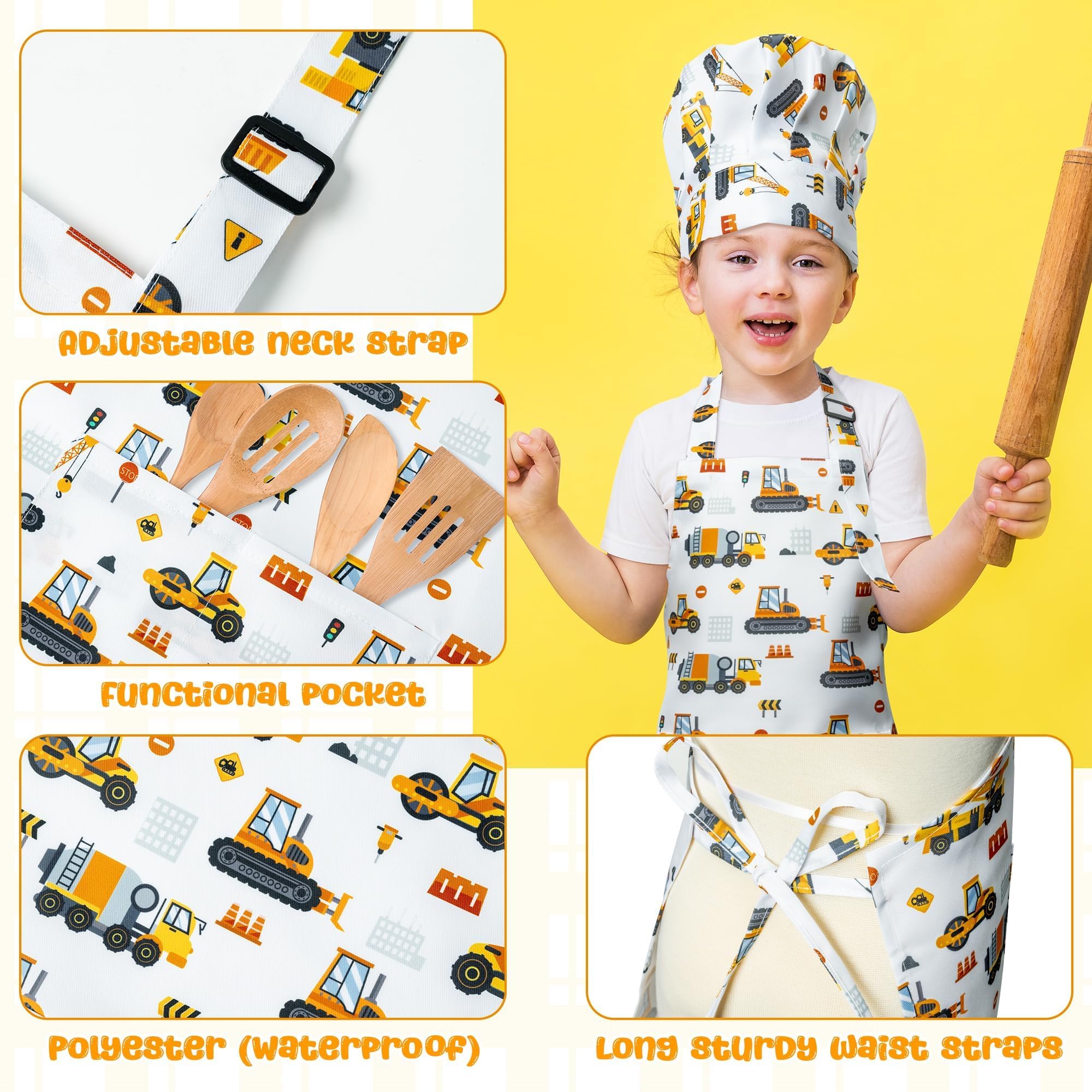 GROBRO7 adjustable-neck apron provides growing-room comfort during activities.
