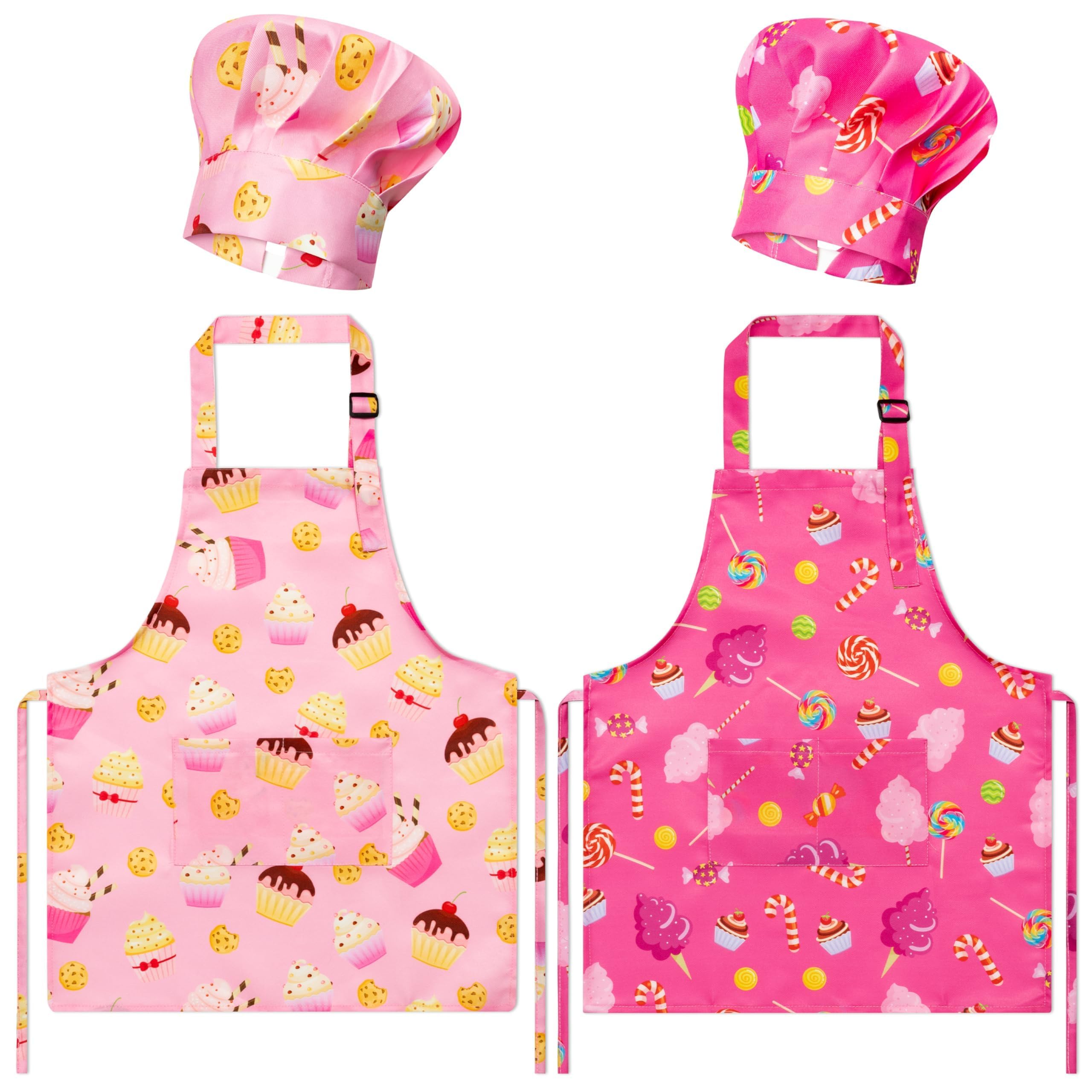 GROBRO7 kids apron and hat set with candy prints for imaginative kitchen play