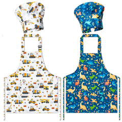 GROBRO7 kids apron and hat set with dinosaurs pattern for imaginative cooking play.