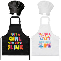 GROBRO7 kids apron and hat set with slime print for creative cooking play