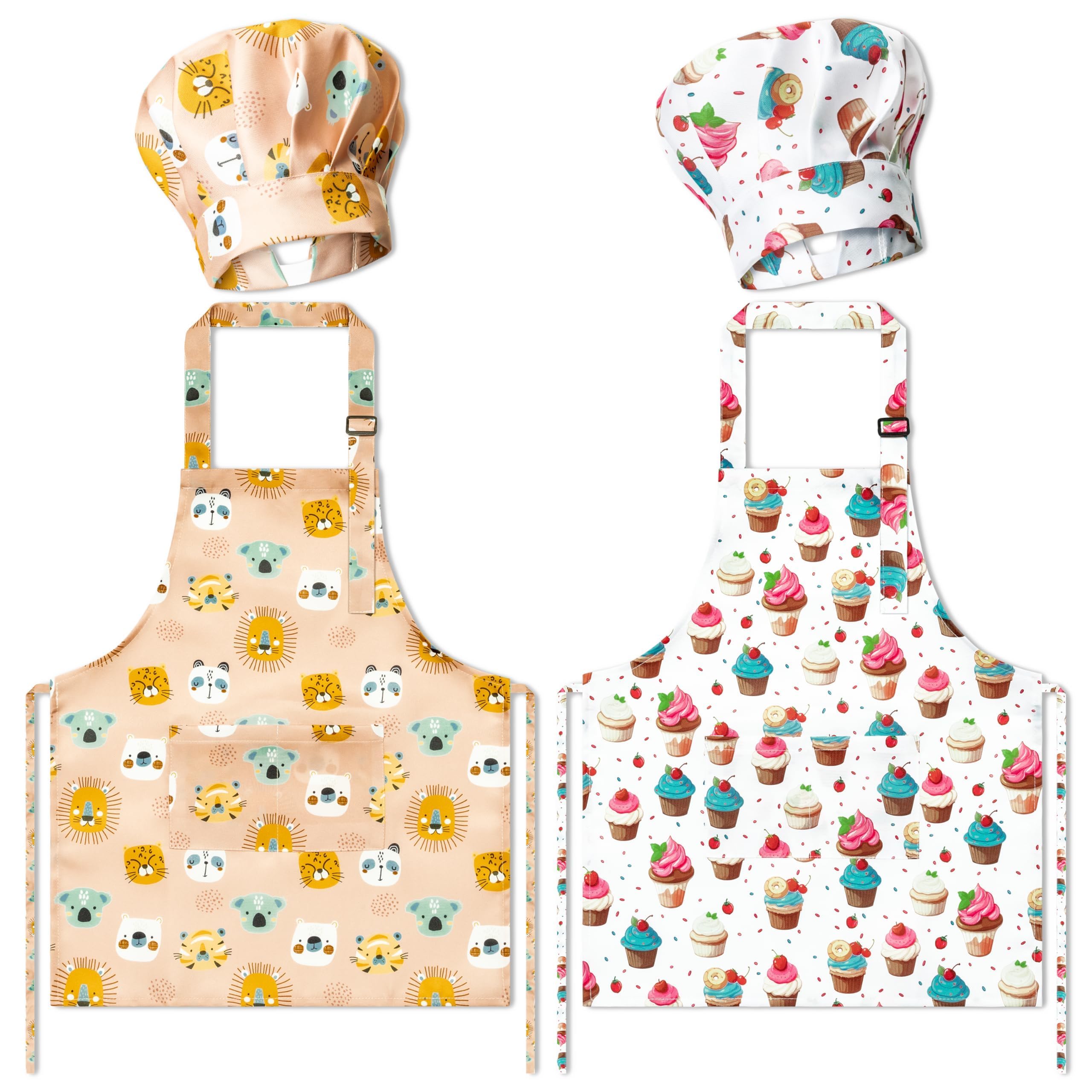 GROBRO7 kids apron set with strawberry cupcake print for playful baking and painting