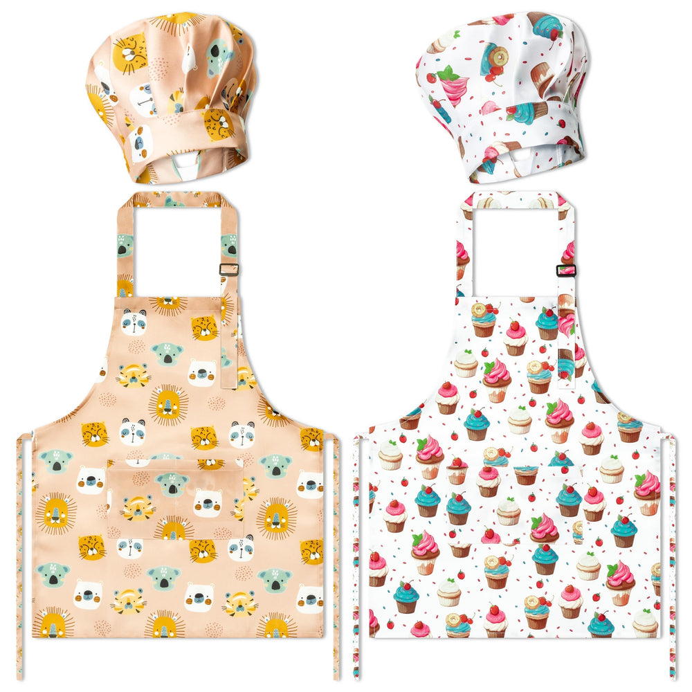 GROBRO7 kids apron set with strawberry cupcake print for playful baking and painting