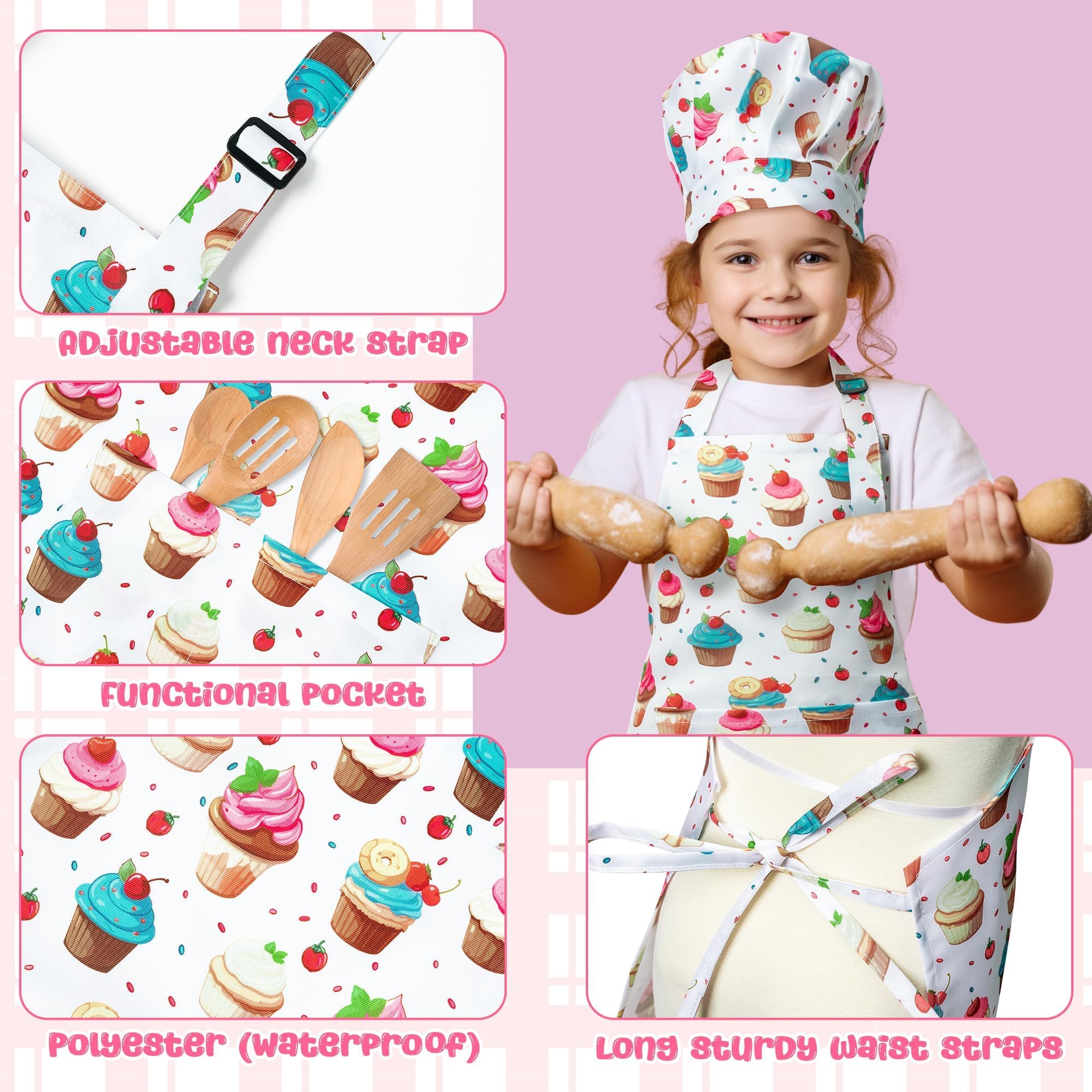 Two front pockets on GROBRO7 kids apron for tools during cooking