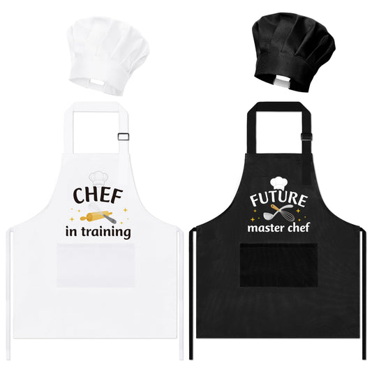 GROBRO7 kids apron set front view with bright patterns for baking and painting