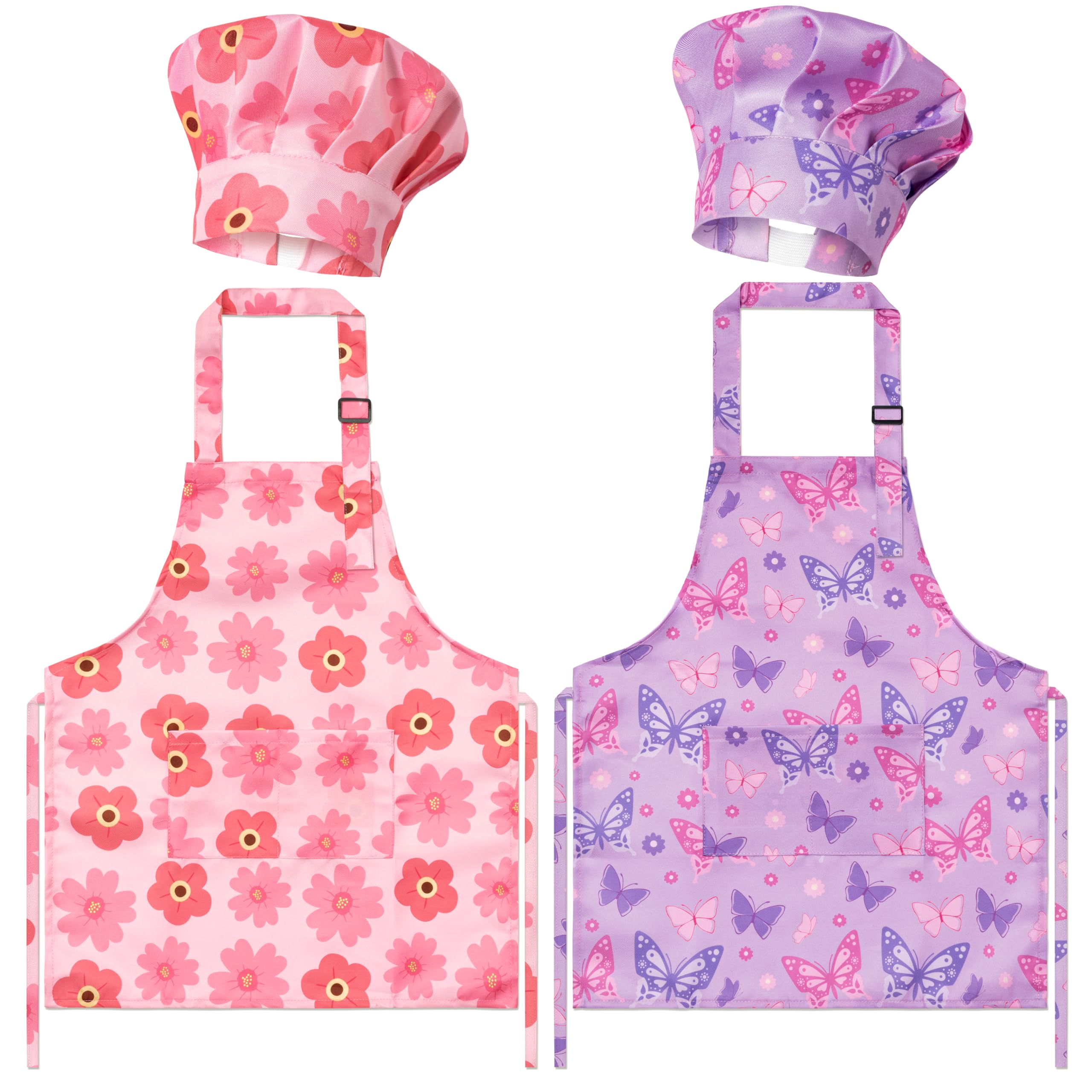 GROBRO7 pink theme kids apron and hat set with floral pattern for creative baking