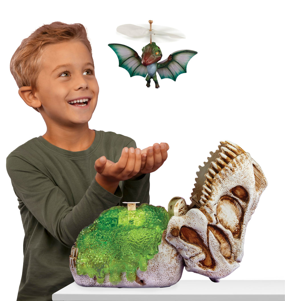 GrossMos Flying Dino green hand-guided flight lets kids steer.