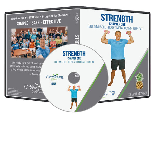 Grow Young Fitness Strength Exercise DVD cover with safe, low-impact home workouts.