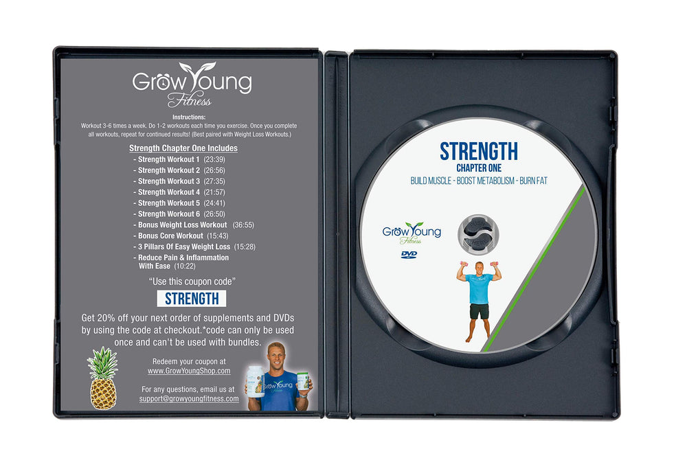 Grow Young Fitness Strength Exercise DVD at-home workout setup without equipment.
