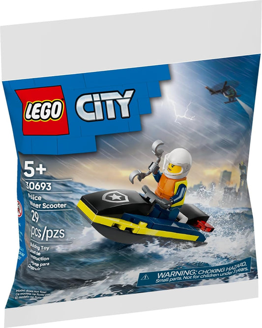 Growing Tree Toys LEGO City Police Water Scooter 30693 mission-briefing in action for imaginative water-patrol play.