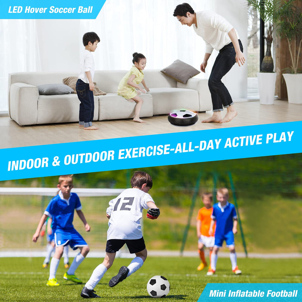 Growsland hover soccer ball includes inflatable basketball for additional games.