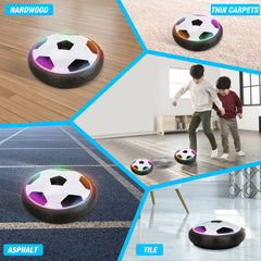Growsland hover soccer ball includes inflatable football for varied play.