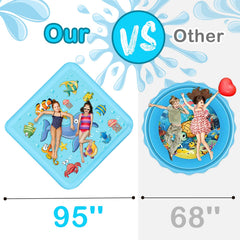Growsland Splash Pad in a sunny backyard with family having fun together.