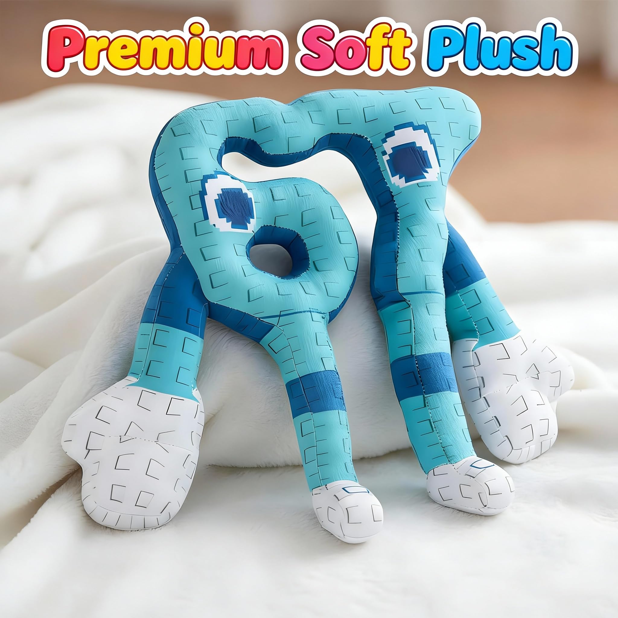 Grunlienus Brainrot Plush 67 face close-up with blue skin