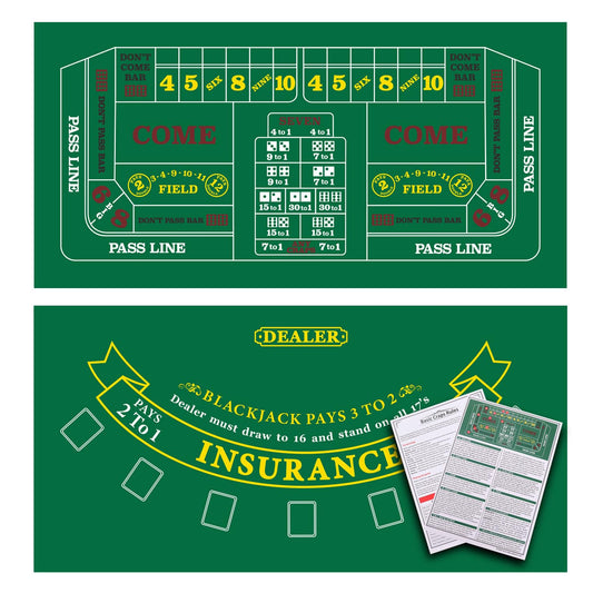GSE 36x72 blackjack-craps layout mat on table for home game nights