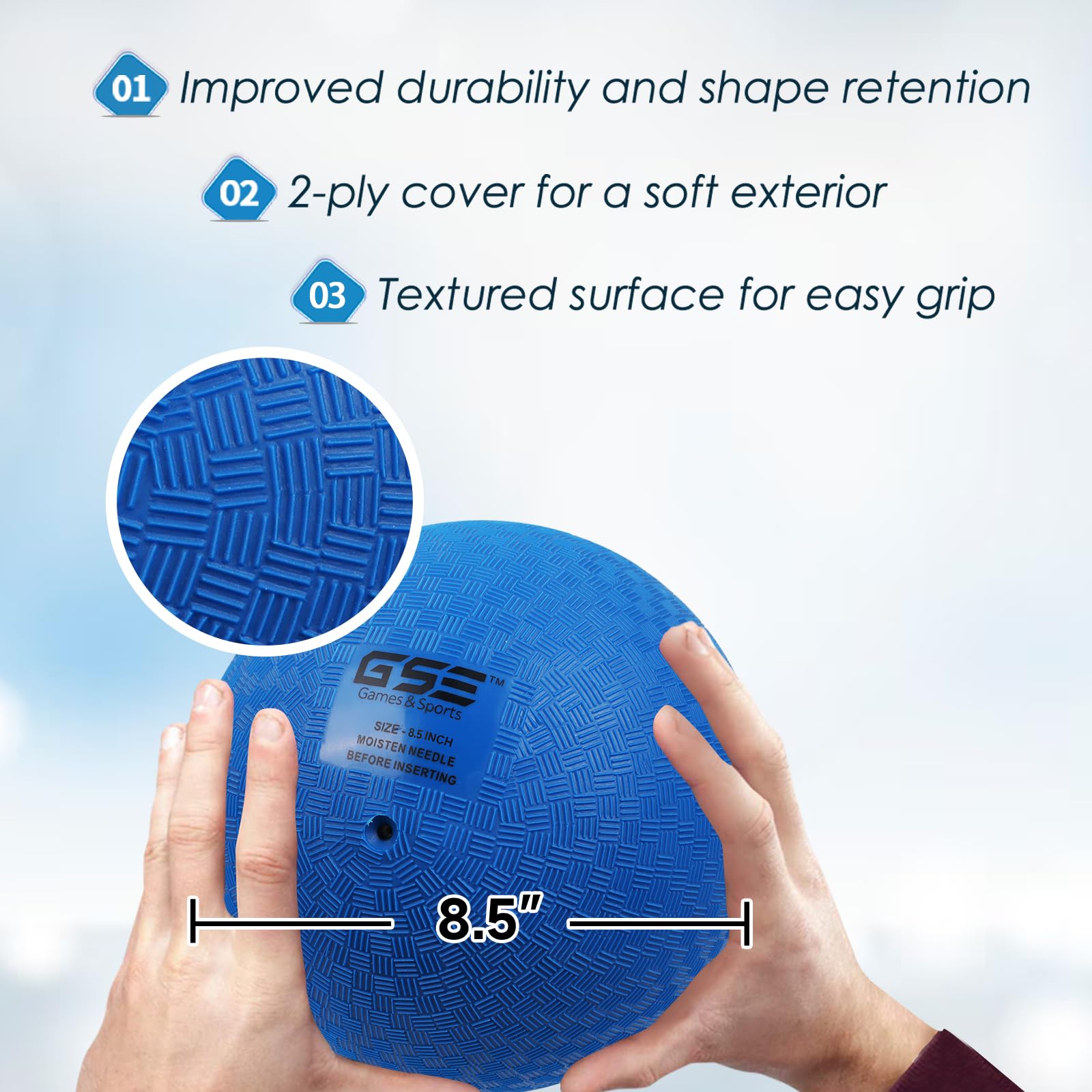 GSE blue inflatable ball inflated ready for dodgeball practice and safe bouncing.