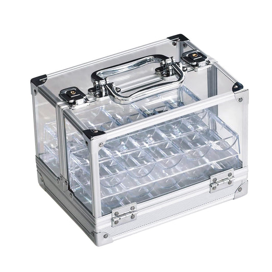 GSE acrylic poker chip case front view shows sturdy build for professional setups.