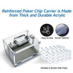 GSE acrylic poker chip case open lid with six trays for organized chips.