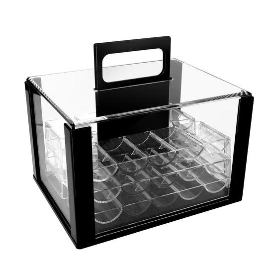 GSE acrylic poker chip case with six trays showing organized storage for up to 600 chips.