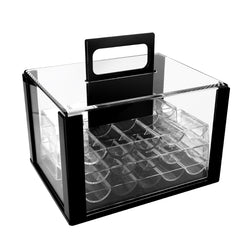 GSE acrylic poker chip case with six trays showing organized storage for up to 600 chips.