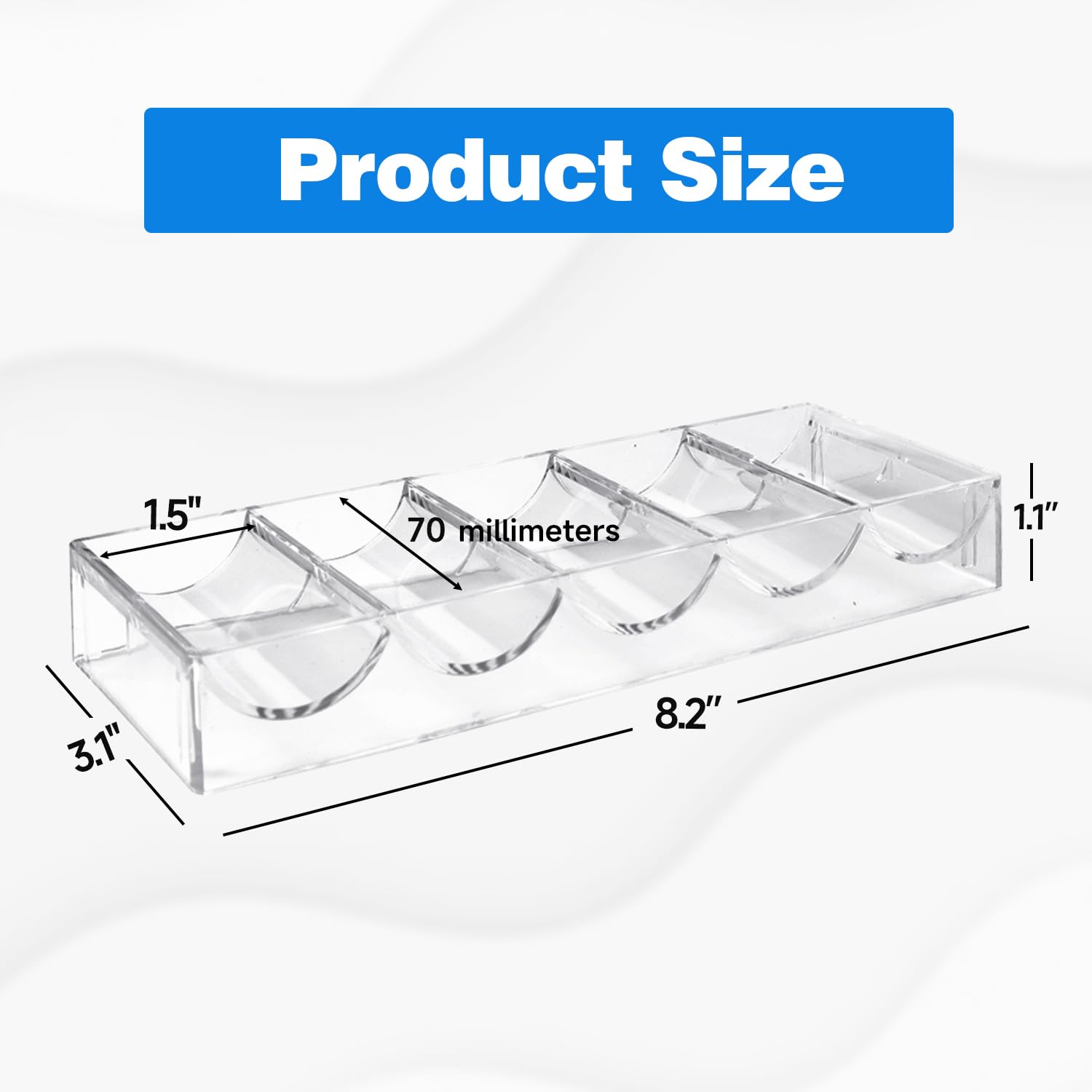GSE edge-smooth acrylic tray shown from side, protecting table surfaces.